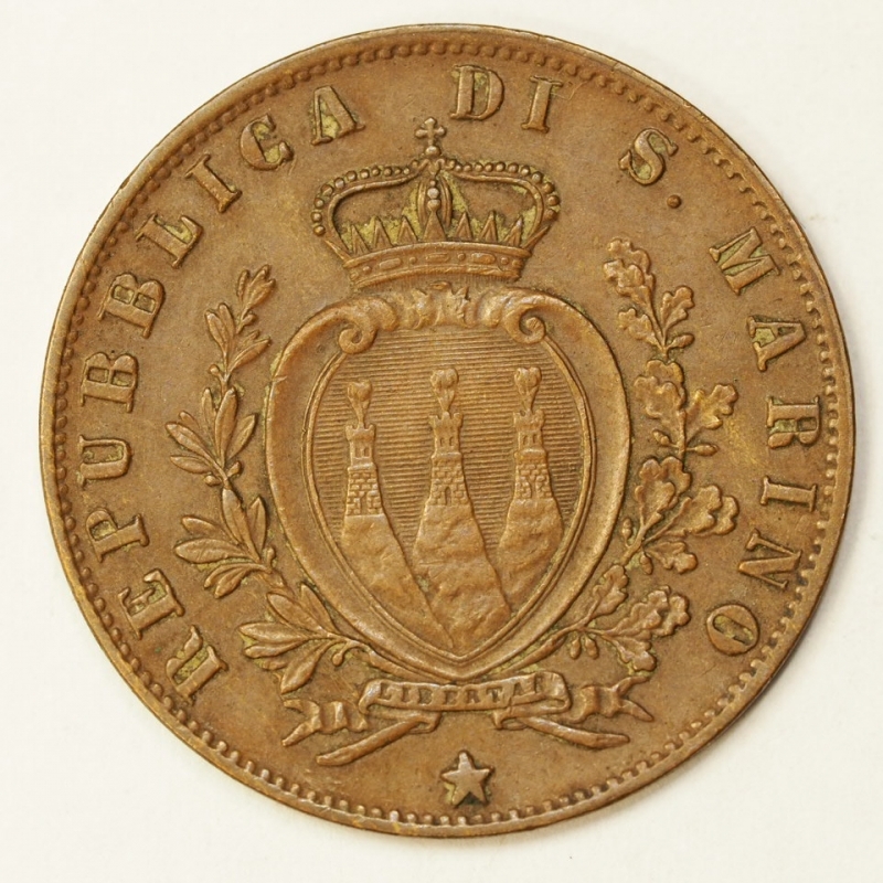 reverse: SAN MARINO - VECCHIA MONETAZIONE - 5 CENTESIMI 1894 BB