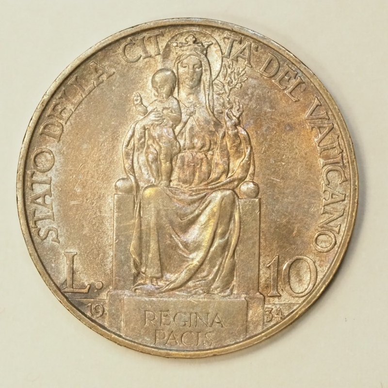 reverse: Vaticano - Pio XI (1929-1938) 10 Lire in Argento 1934 XIII