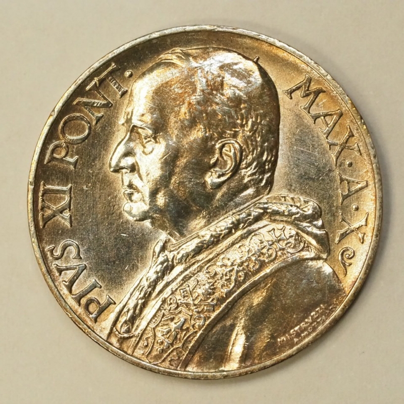 obverse: Vaticano - Pio XI (1929-1938) 10 Lire in Argento 1931 X Con Cartellino descrittivo anni  60