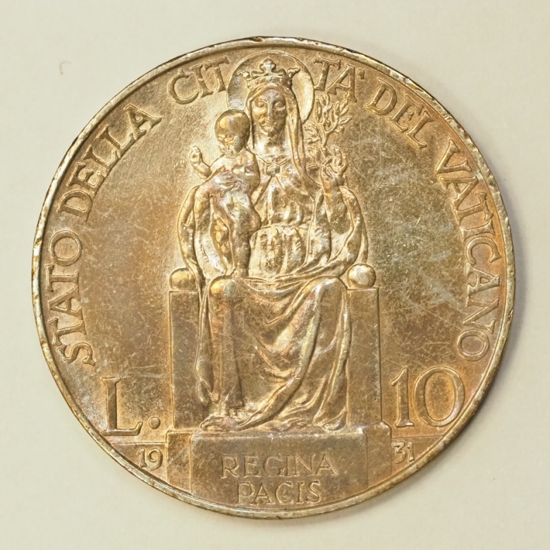 reverse: Vaticano - Pio XI (1929-1938) 10 Lire in Argento 1931 X Con Cartellino descrittivo anni  60