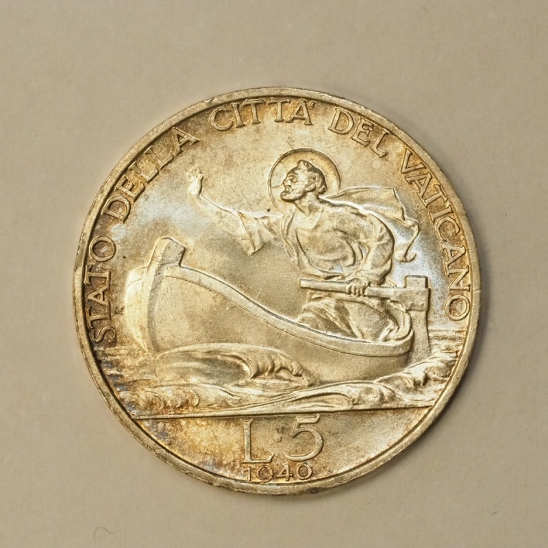obverse: Vaticano - Pio XII (1939-1958) 5 Lire in Argento 1940 FDC (Periziabile al costo aggiuntivo di 10 euro,Contattare prima del pagamento della fattura)