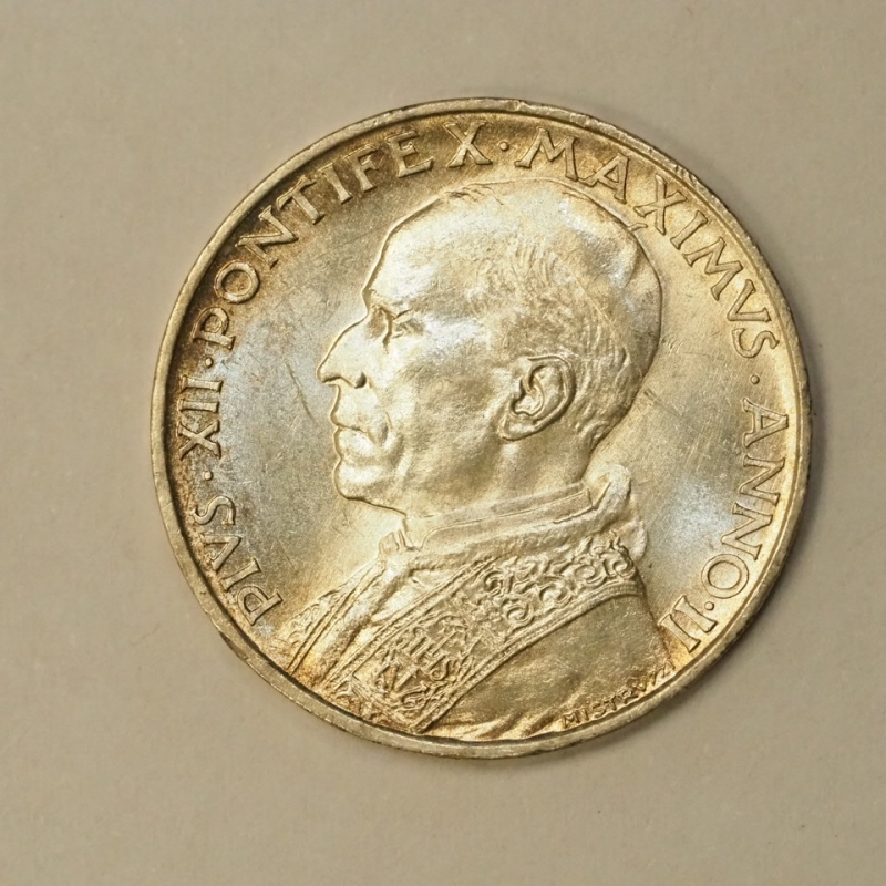 reverse: Vaticano - Pio XII (1939-1958) 5 Lire in Argento 1940 FDC (Periziabile al costo aggiuntivo di 10 euro,Contattare prima del pagamento della fattura)