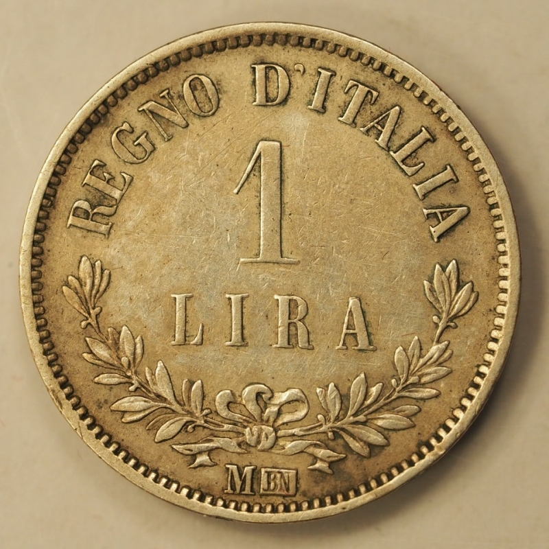 obverse: REGNO D ITALIA - VITT-EM-II - 1 LIRA VALORE 1863 MILANO - CONSERVAZIONE BB