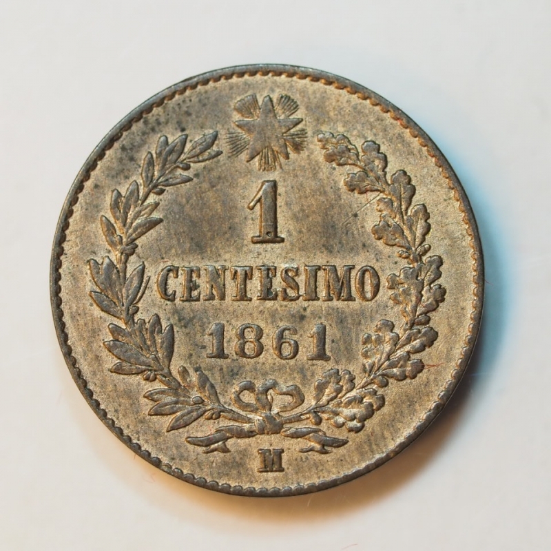obverse: REGNO D ITALIA - VITT-EM-II - 1 CENTESIMO 1861 MILANO FDC ROSSO -