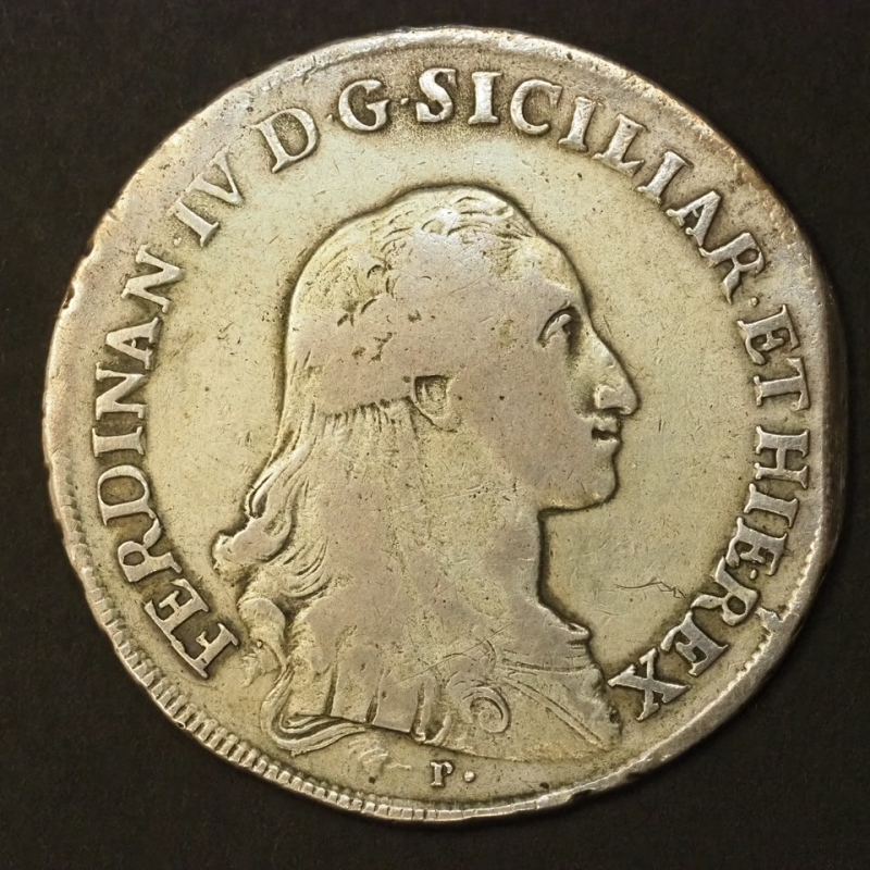 reverse: PREUNITARIE - NAPOLI - FERDINANDO IV DI BORBONE -primo periodo- PIASTRA 1790 AG NC P. R.