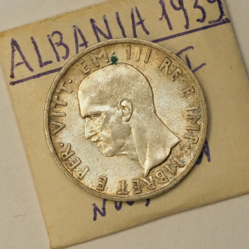 obverse: ALBANIA - VITT.EM.III - 5 Lek Argento 1939 XVII Zecca Roma
