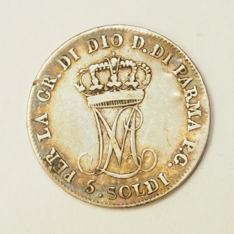 reverse: PREUNITARIE - DUCATO DI PARMA - MARIA LUIGIA D AUSTRIA - 5 SOLDI 1815