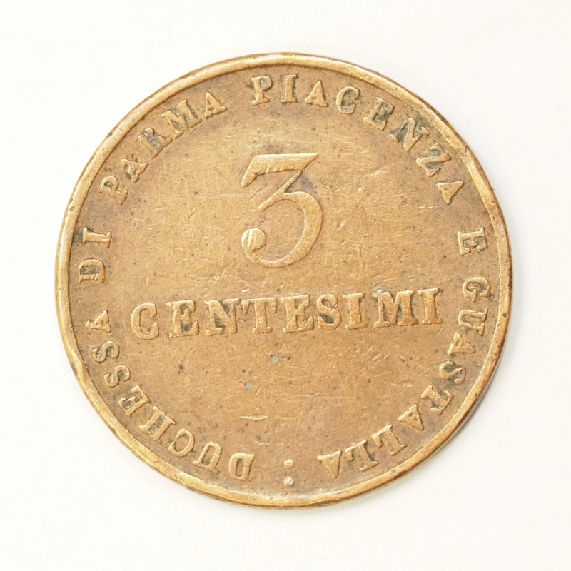 obverse: PREUNITARIE - DUCATO DI PARMA - MARIA LUIGIA D AUSTRIA - RR 3 centesimi 1830