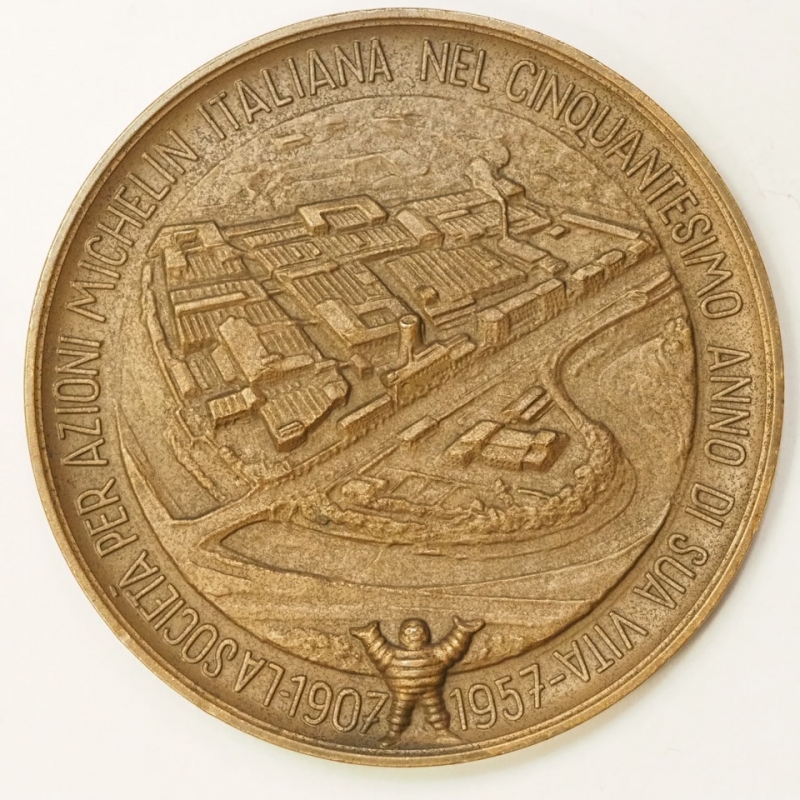obverse: MEDAGLIA - Edouard Michelin - Adolphe Daubree - 50 mm diametro - 48.58 gr. Bronzo Cinquantenario 1907-1957