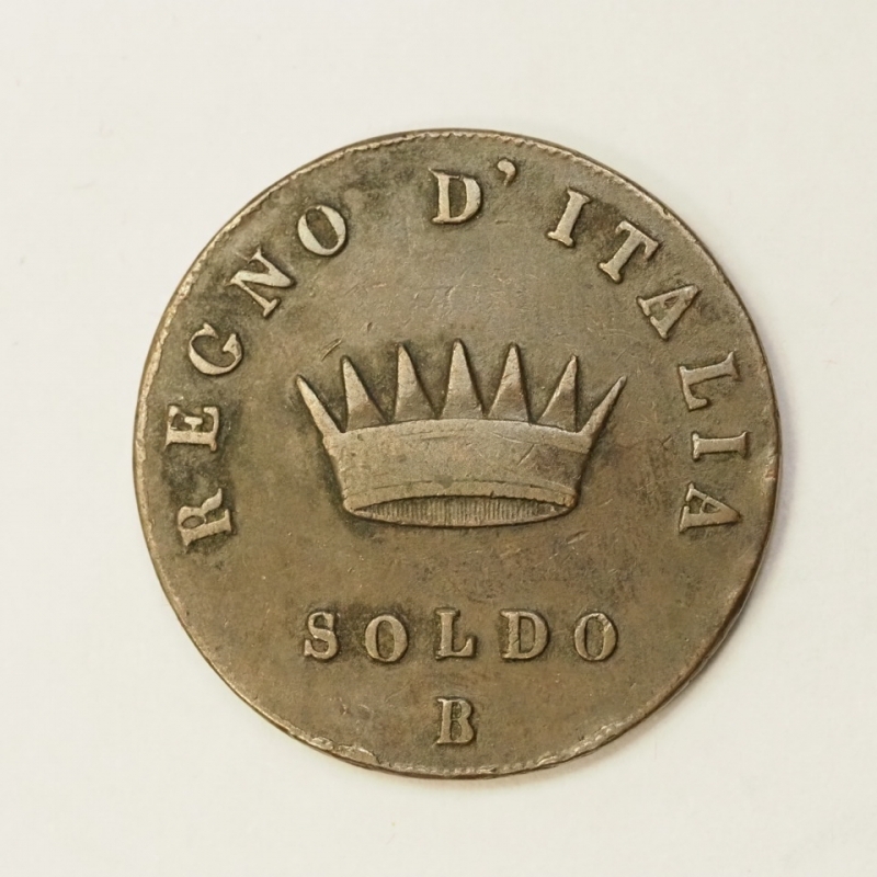 reverse: NAPOLEONE I RE D ITALIA - (1805-1814) RR 1 SOLDO 1809 B - Bologna-
