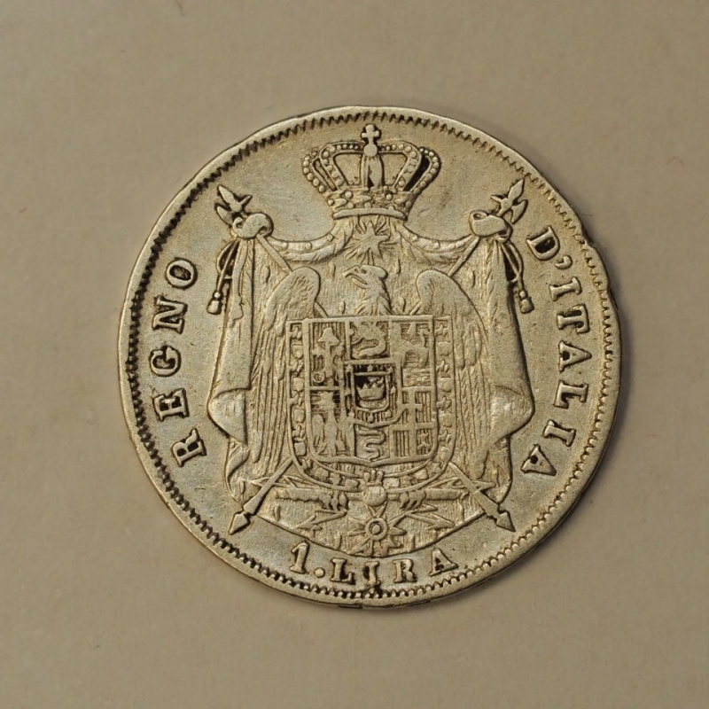 reverse: NAPOLEONE I RE D ITALIA - (1805-1814) - 1 lira 1813 V II Tipo Variante Zecca 