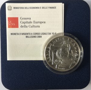 obverse: Repubblica Italiana. 10 Euro 2004. Genova capitale della cultura. Ag. 