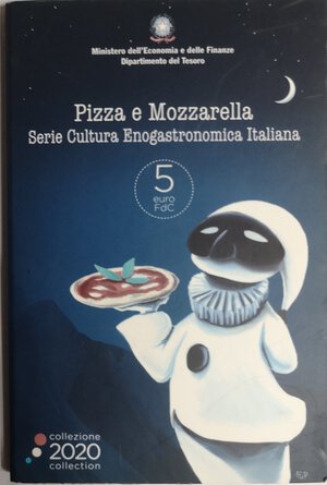 obverse: Repubblica Italiana. 5 Euro 2020. Cu-Ni. Pizza e Mozzarella - Serie Cultura Enogastronomica Italiana. 