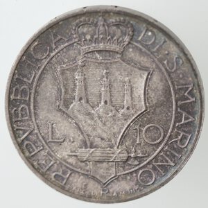 obverse: San Marino. Vecchia monetazione. 1864-1938. 10 Lire 1937. Ag.