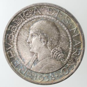 obverse: San Marino. Vecchia monetazione. 1864-1938. 5 Lire 1938. Ag. 