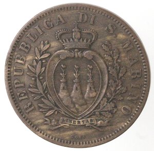 obverse: San Marino. Vecchia monetazione. 1864-1938. 10 centesimi 1875. Ae. 