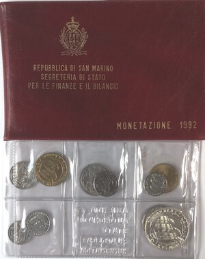 obverse: San Marino. Serie divisionale annuale 1992. V Centenario della scoperta dell America. Con moneta da 1.000 lire in Ag. 