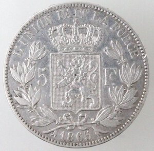 reverse: Belgio. Leopoldo I. 1831-1865. 5 franchi 1865. Ag.
