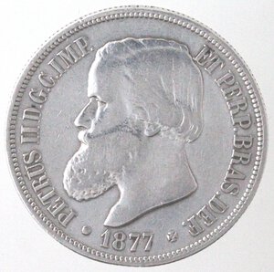 obverse: Brasile. Pietro II. 1831-1889. 1000 Reis 1877. Ag.
