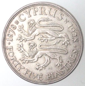 reverse: Cipro. Giorgio V. 1910-1936. 45 Piastre 1928. Ag.