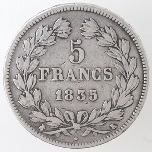 reverse: Francia. Luigi Filippo I. 1830-1848. 5 Franchi 1835 K. Bordeaux. Ag.