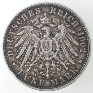 reverse: Germania. Wurttemberg. Guglielmo II. 1891-1918. 5 Marchi 1902 F. Ag.