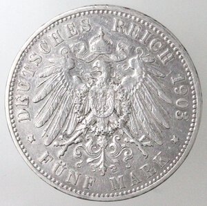 reverse: Germania Prussia. Guglielmo II. 1888-1918. 5 Marchi 1903 A. Ag.
