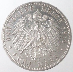 reverse: Germania Prussia. Guglielmo II. 1888-1918. 5 Marchi 1914 A. Ag. 