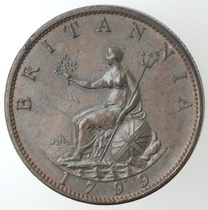 reverse: Gran Bretagna. Giorgio III. 1760-1820. Mezzo Penny 1799. Ae. 