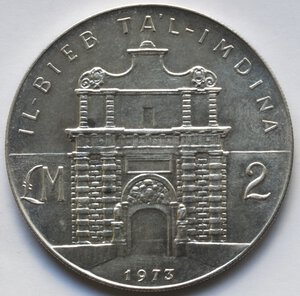 reverse: Malta. 2 Lire Maltesi 1973. Ag 987. 