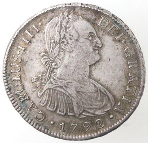 obverse: Perù. Carlo IV. 1788-1808. 8 Reales 1792. Ag. 