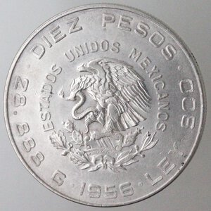reverse: Messico. 5 Pesos 1956. Ag 900. 