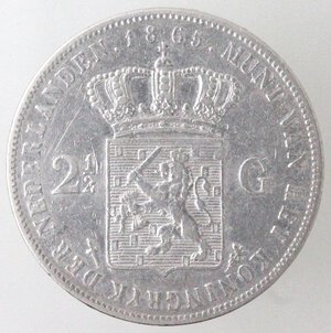 reverse: Olanda. Guglielmo III. 1849-1890. 2 1/2 gulden 1865. Ag. 