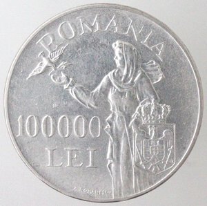 reverse: Romania. Michai I. 1940-1947. 100.000 Lei 1946. Ag. 