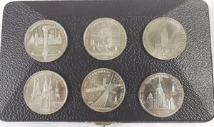 reverse: Russia. Set con 6 pezzi da 1 Rublo 1979. Olimpiadi. CuNi. In confezione Intercoins. 