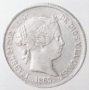 obverse: Spagna. Isabella II. 833-1868. 40 Centesimi di Escudo 1865. Madrid. Ag. 