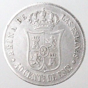reverse: Spagna. Isabella II. 833-1868. 40 Centesimi di Escudo 1865. Madrid. Ag. 