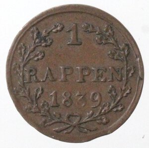 reverse: Svizzera-Lucerna. Rappen 1839. Ae. 