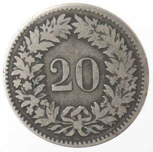 reverse: Svizzera. 20 Rappen 1851. Mi.