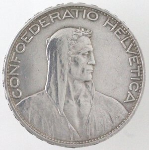 obverse: Svizzera. 5 franchi 1925 B, Berna. Ag. 