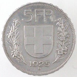 reverse: Svizzera. 5 franchi 1925 B, Berna. Ag. 