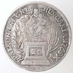 reverse: Ungheria. Maria Teresa. 1740-1780. 20 krajczar 1765. Ag.