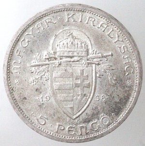 reverse: Ungheria. 5 Pengo 1938. Ag 640. 