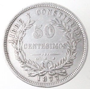 reverse: Uruguay. 50 Centesimos 1877. Ag. 