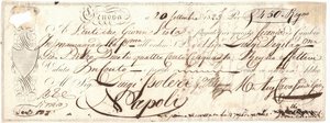 obverse: Scripofilia. Genova. Lettera di cambio da 450 ducati. 1823. Domiciliato in Napoli.