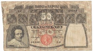 obverse: Banconote. Banco di Napoli. 50 Lire Rosa. D.M. 23-02-1911. 