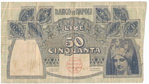 reverse: Banconote. Banco di Napoli. 50 Lire Rosa. D.M. 23-02-1911. 