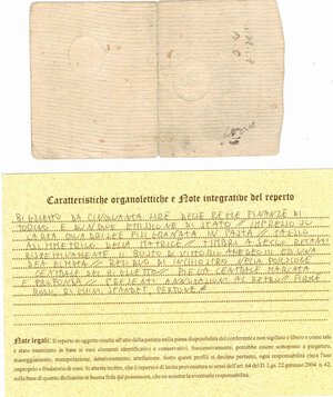 reverse: Banconote. Regno di Sardegna. Regie Finanze. Vittorio Amedeo III. 50 lire editto 1/04/1796. 