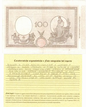 reverse: Banconote. Regno D Italia. Vittorio Emanuele III. 1900-1943. 100 Lire Matrice. D. M. 23-02-1920. 