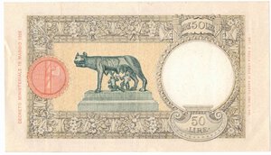 reverse: Banconote. Regno d Italia. Vittorio Emanuele III. 1900-1943. 50 Lire lupetta. Fascio. D. M. 27 Agosto0 1937. Gig BI 6G. 